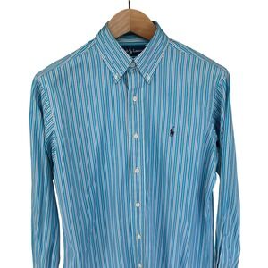 Ralph Lauren Mens Classic Fit Striped Button Shirt Turquoise White Purple Size S